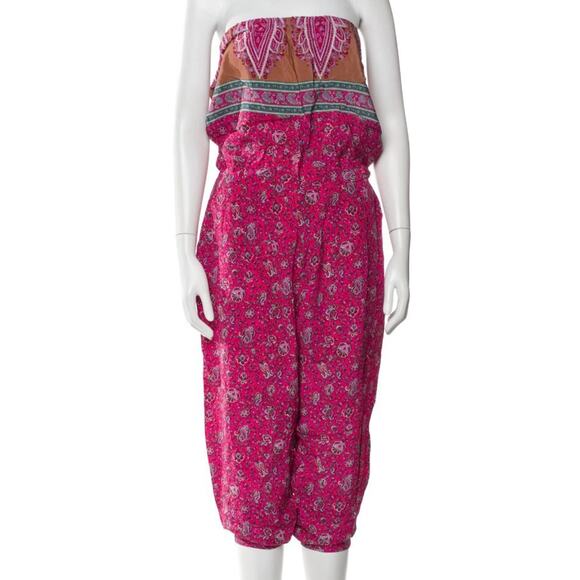 TIBI Paisley Pink Silk Strapless Pocket Jumpsuit Romper Shopbop 2 XS $495 - Picture 1 of 11